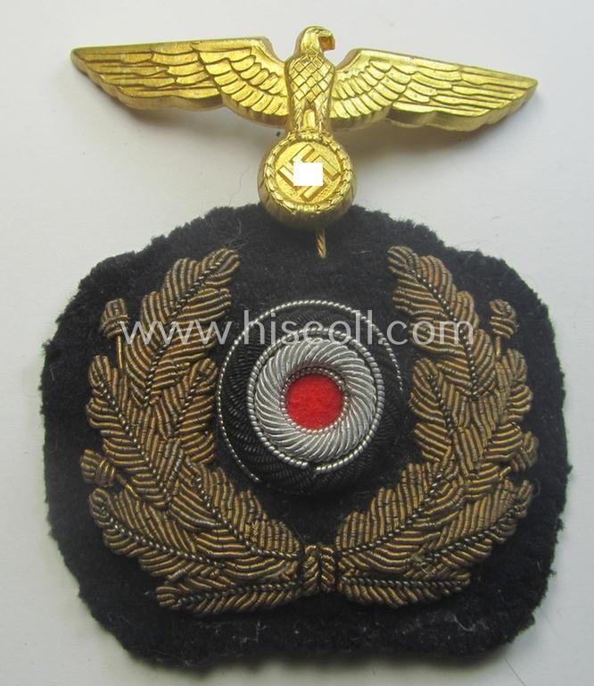 Fully matching - and scarcely encountered! - WH (Kriegsmarine) NCO- (ie. officers'-) type visor-cap insignia-set for attachment onto the various NCO- ie. officers'-type visor-caps (ie. 'Schirmmützen')