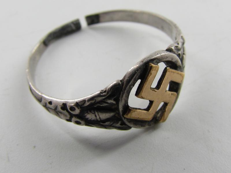 NSDAP Swastika Ring Silver Nazi Party Member