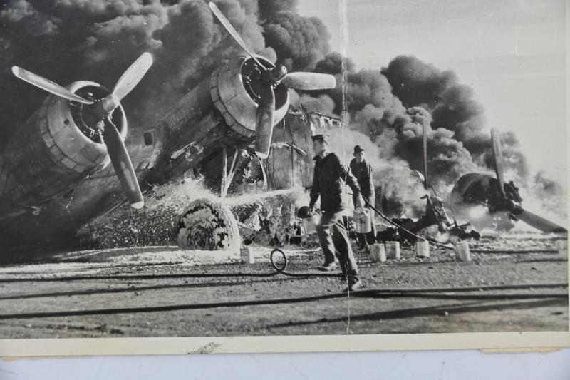 US WW2 Press Photo 'Burning Flying Fortress'