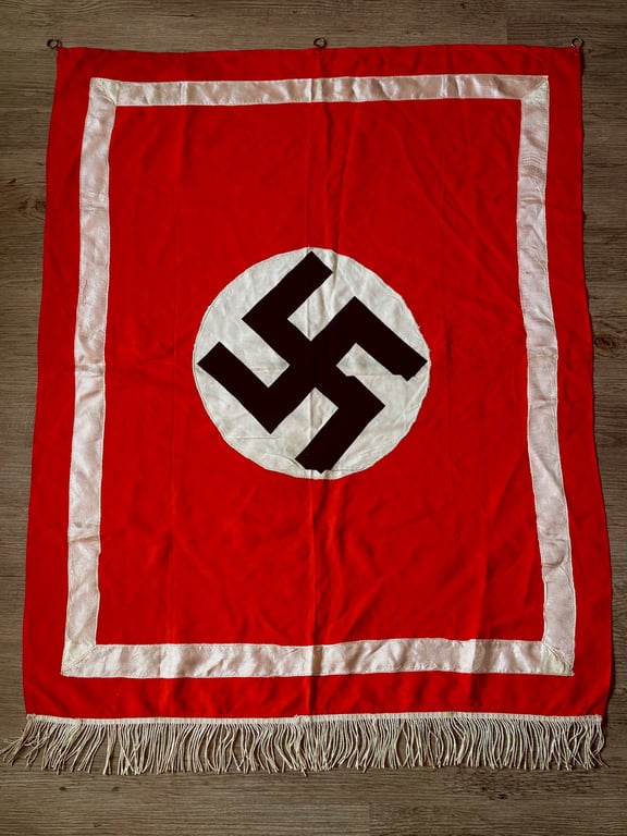 WWII THIRD REICH PODIUM FLAG DRAP WITH ORIGINAL RINGS AND TASSLES