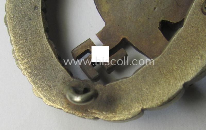 Stunning - and I deem fairly early-war-period! - WH (Luftwaffe) 'Fallschirmschützen-Abzeichen' (or: paratroopers-badge) being a maker- (ie. 'Imme & Sohn'-) marked- and/or: typical 'Tombak'- (ie. 'Buntmetall'-) based example