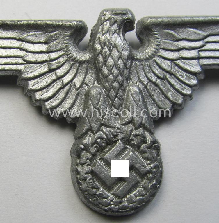 Superb - and nowadays rarely encountered! - 'Waffen-SS' visor-cap eagle-device (ie. 'Adler für Schirmmütze') being a detailed- and/or maker- (ie. 'RzM M1/167'-) marked example as was executed in silver-coloured zinc-based metal (ie. 'Feinzink...