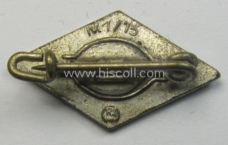 Attractive, 'NS-Studentenbund' enamelled lapel-pin (ie.: 'Raute') being a bright-red-, black- and white-coloured- and/or detailed example showing a clear maker- (ie. 'RzM M1/15'-) designation on its back