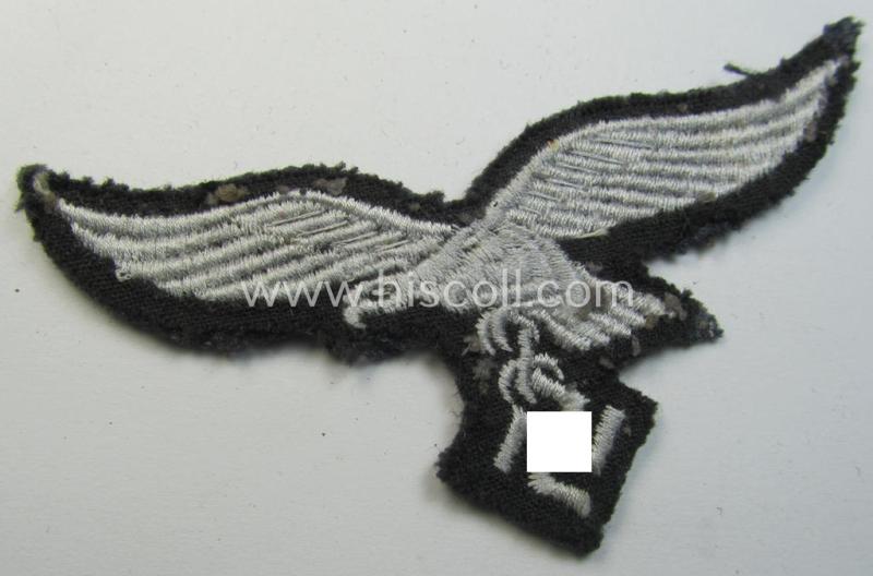 Attractive - truly worn and carefully tunic-removed! - WH (Luftwaffe) EM- (ie. NCO-) type breast-eagle (ie. 'Brustadler für Mannschaften u. Uffz. der Luftwaffe') being a machine-embroidered example as was intended for the various LW-troops