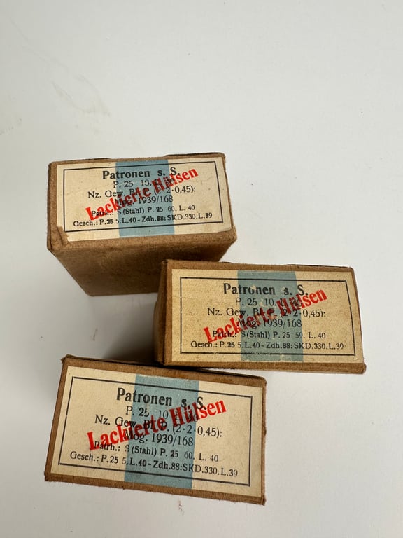 Carton ammo boxes (Lackierte Hulsen) 3 pieces nice condition