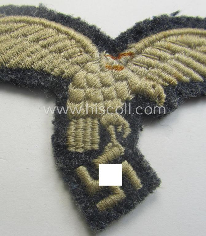 Truly used- ie. worn, WH (Luftwaffe) EM- (ie. NCO-) 'down-tailed'-pattern breast-eagle