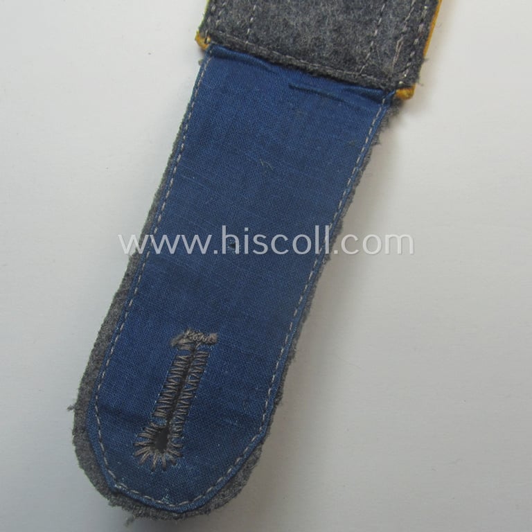 Neat - albeit regrettably single! - WH (Luftwaffe) NCO-type shoulderstrap as piped in the golden-yellow- (ie. 'goldgelbener'-) coloured branchcolour as was intended for an: 'Unteroffizier der Flieger o. Fallschirmjäger-Trpn.'