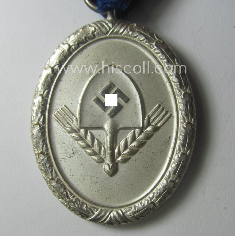 Superb, RAD (ie. 'Reichsarbeitsdienst') so-called: 'Dienstauszeichnung 3. Stufe für Männer' (as was intended for 12 years loyal-service) and that came mounted onto its period ribbon (ie. 'Bandabschnitt')
