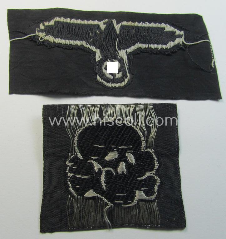 Superb - and nowadays rarely encountered! - Waffen-SS, 'BeVo'-woven-style skull- and cap-eagle-set (ie. 'Totenkopf- u. Adler-Effektensatz für Schiffchen o. Einheitsfeldmütze') that comes in a 'virtually mint- ie. unissued', condition