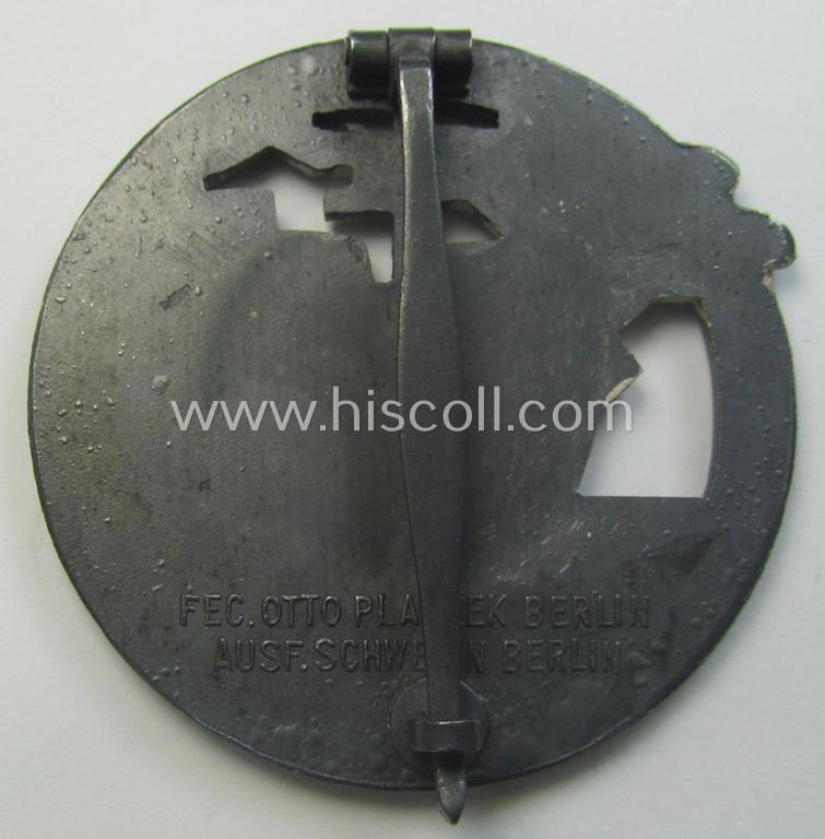WH (Kriegsmarine) 'Blockadebrecher-Kriegsabzeichen' being a clearly maker- (ie. 'Fec. Otto Placzek Berlin - Ausf. Schwerin - Berlin'-) marked example as executed in silver-toned metal (ie. 'Buntmetall')