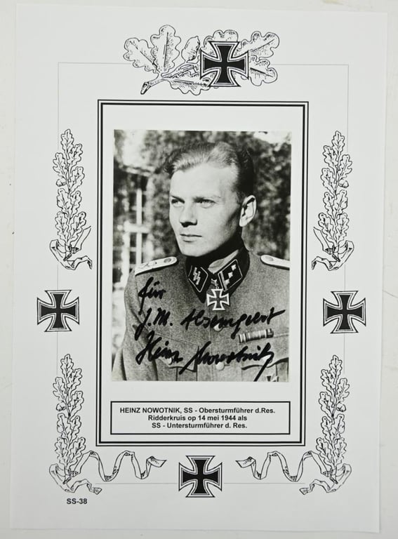 German Waffen-SS Knight's Cross Recipient Portait Picture with Signature 'Heinz Nowotnik'