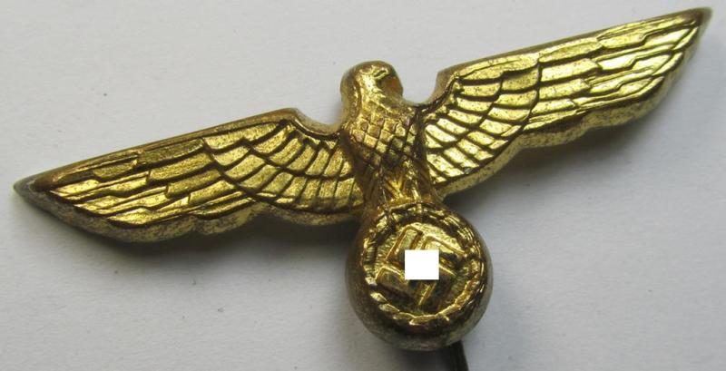 WH (Kriegsmarine) 'single-pattern'-eagle-pin being a non-marked example as was intended for attachment to the (darker-blue- ie. white-topped-) so-called: 'Tellermützen'