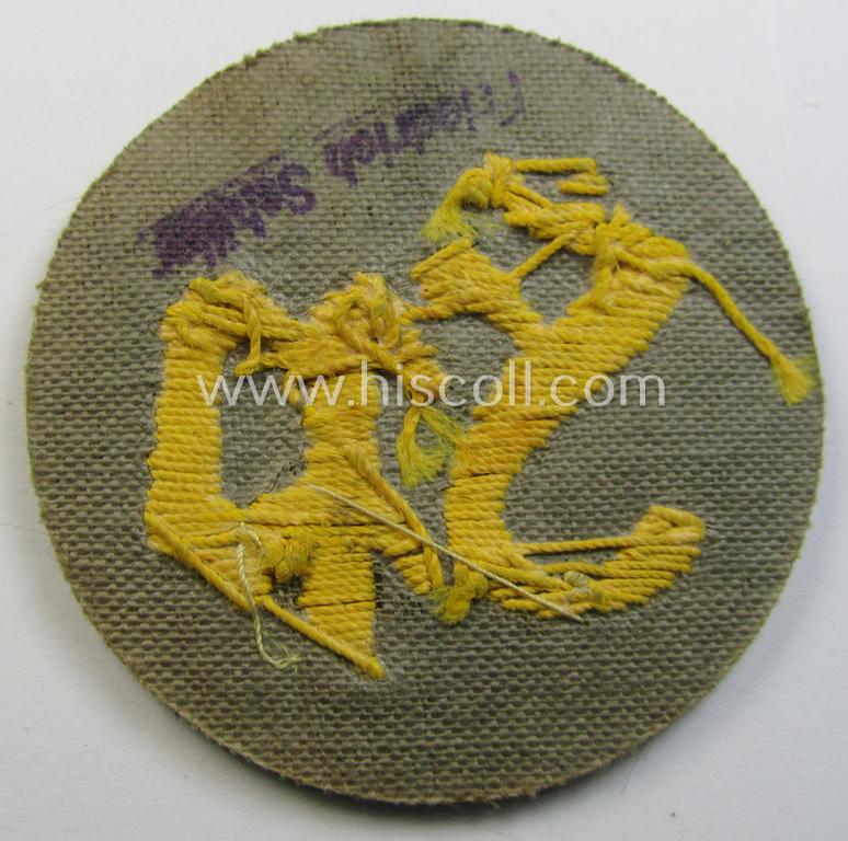 Superb - and scarcely found! - WH (Heeres) so-called: trade- and/or special-career arm-insignia as was intended for a: 'Festungspionier-Feldwebel' (being a neatly hand-embroidered 'variant' that comes mounted onto field-grey-coloured wool)