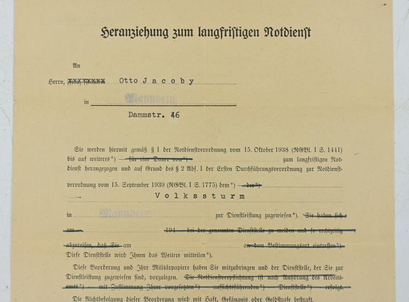 German Third Reich Volksstrum Letter