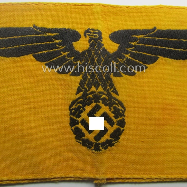 Linnen-based- and/or 'machine-woven', golden-yellow-coloured armband (ie. 'Armbinde') showing a woven eagle-device as specifically intended for (civilian) staff-members (ie. 'Zivilangestellten') of the armed forces ie. 'Deutsche Wehrmacht'