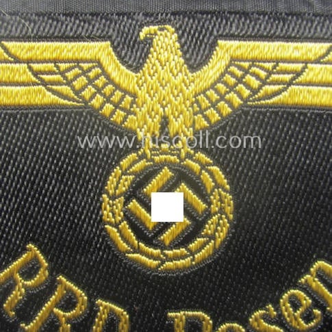 RB- ('Reichsbahn'-) related arm-eagle as executed in 'BeVo'-weave style as was intended for an official of the: 'Deutsche Reichsbahn' ie. the 'RBD Posen' (or: 'Reichsbahndirektion Posen')