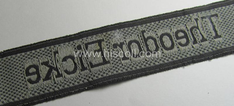 Stunning - and I deem just minimally used- and/or worn! - Waffen-SS 1943/44-pattern cuff-title (ie. 'Ärmelstreifen') as executed in 'BeVo'-weave-pattern as was intended for a member who served within the: SS-Panzergrenadier-Regiment 'Theodor Eic...