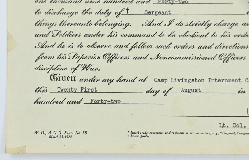 US WW2 Certificate of Promotion 797th MP Battalion