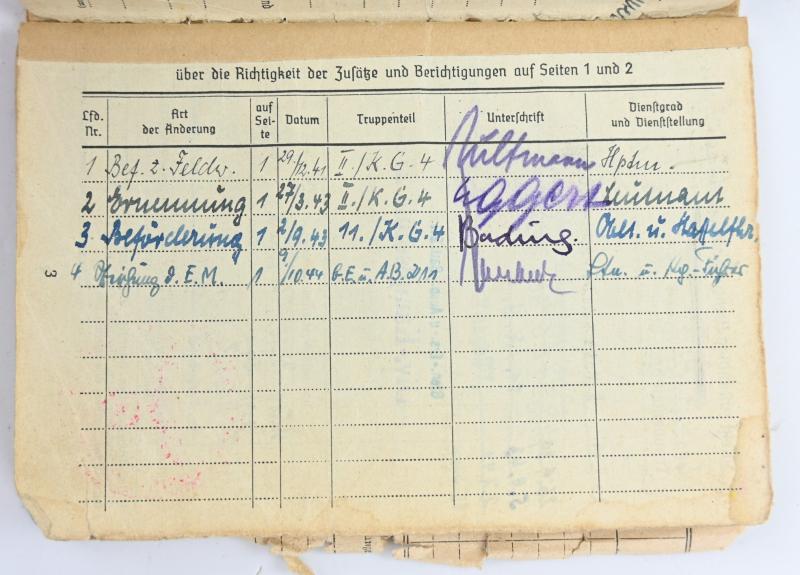 German LW Soldbuch K.G. General Wever/ Field Division and Normandy