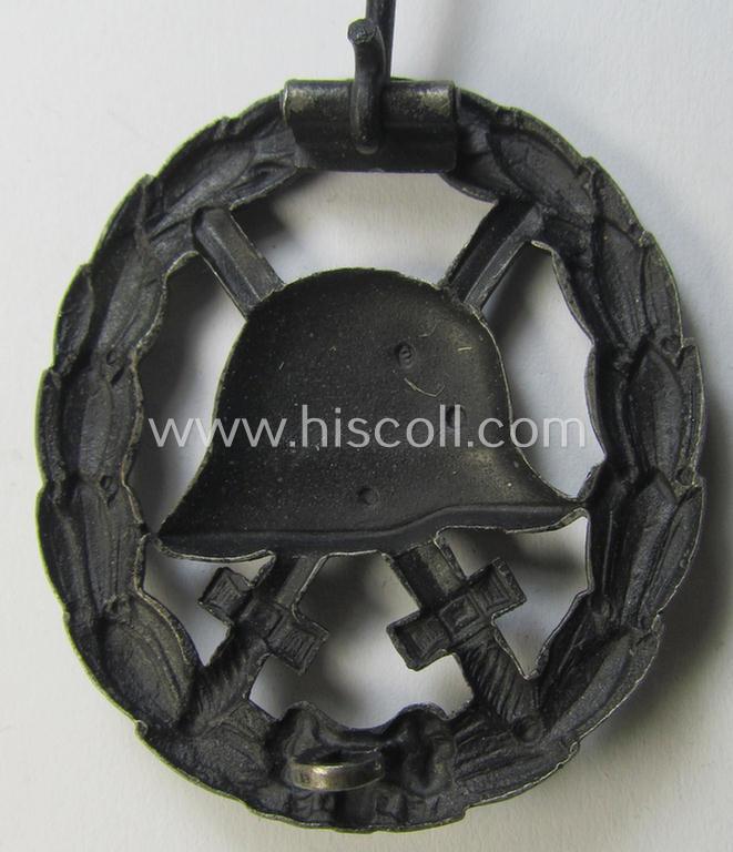 Neat - and clearly used- ie. worn! - example of a WWI-pattern, black-class wound-badge (ie.: 'Verwundeten Abzeichen in Schwarz') being a detailed example of the so-called: 'Durchbrochener'-pattern