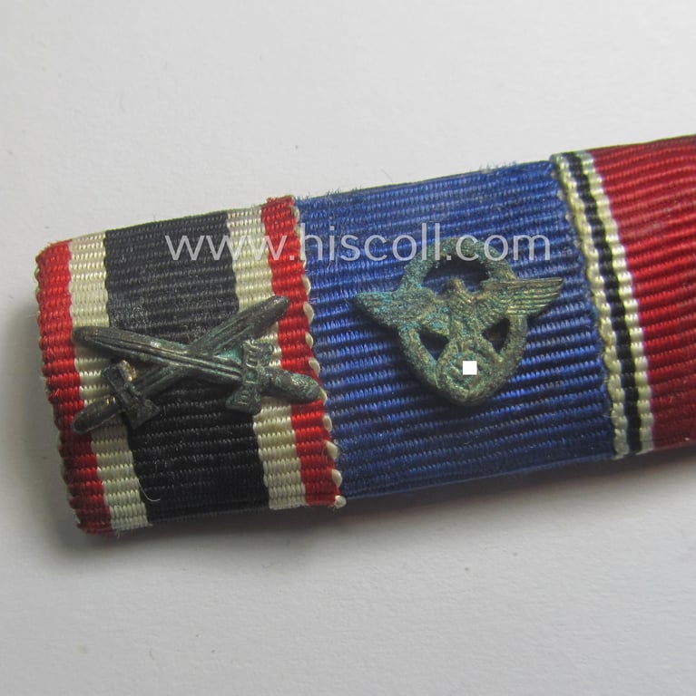 5-pieced, WWI- (ie. WWII-) period (ie. 'Polizei'-related) ribbon-bar (ie. 'Feld- o. Bandspange') showing resp.: a: 'KvK II.Kl. mit Schwn.', a: 'Pol.-DA 1. Stf.', two 'Anschluss'-medals and a: 'Luftschutz-Ehrenzeichen 2. Stf.'