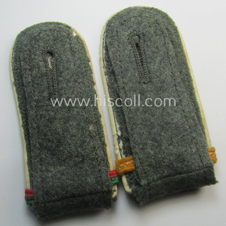 Truly worn - and fully matching! - pair of WH (Heeres) early- (ie. mid-war-) period (ie. 'M41 o. M43'-pattern), 'cyphered' NCO-type shoulderstraps as was intended for usage by a: 'Feldwebel der Infanterie und Mitglied einer Unteroffizierschule'