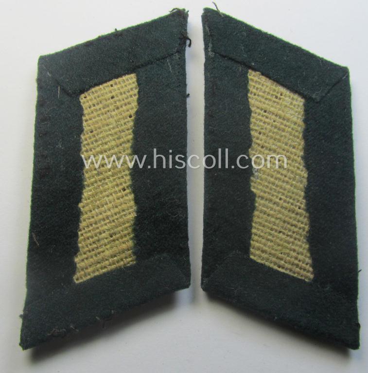 Moderately used - fully matching and rarely seen! - pair of WH (Heeres) hand-embroidered, officers'-type collar-tabs (ie. 'Kragenspiegel für Stabs-Offiziere') as was specifically intended for an officer serving within the: 'OKW o. Generalsstab'