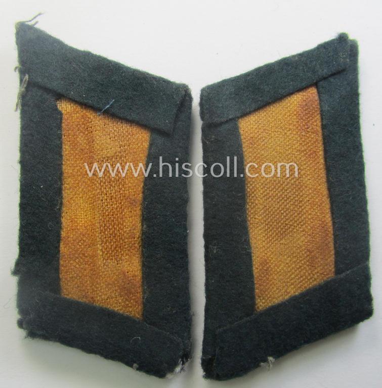 Pair of WH (Heeres) collar-tabs (ie. 'Kragenspiegel für Offiziere') as was piped in the bright-yellow-coloured branchcolour as was intended for usage by an: 'Offizier der Nachrichten-Trpn.'