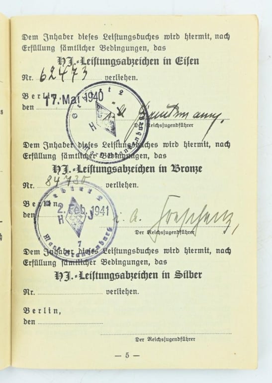 German Hitler Youth Leistungsbuch with insignia