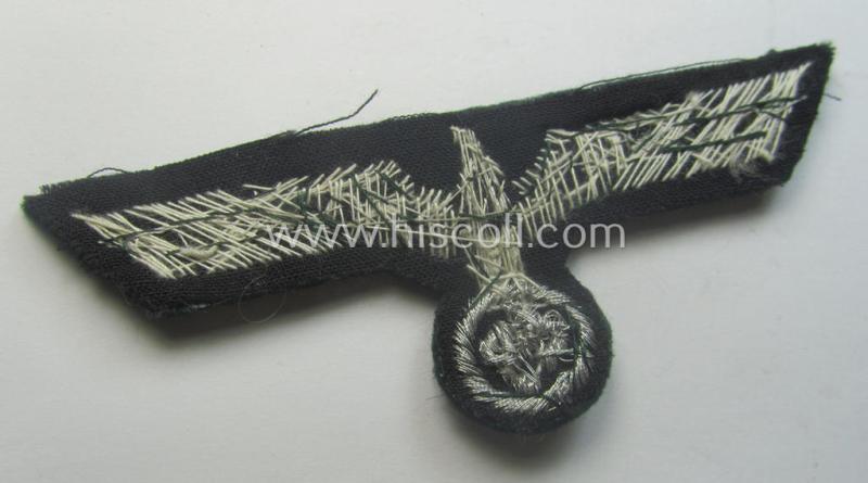 WH (Heeres) officers'-type, hand-embroidered breast-eagle (ie. 'Brustadler für Offiziere') as was executed in bright-silverish-coloured braid as was intended for usage on the various officers'-pattern tunics