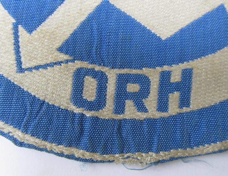 Attractive - and scarcely encountered! - SA (ie. 'Sturmabteilungen'), 'BeVo'-woven sport-shirt insignia (of the third ie. final type-) as was intended for an SA-member who served within the: 'Gruppe Oberrhein' (ORH)