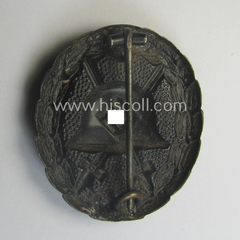 Early-pattern, black-class wound-badge (ie.: 'Verwundeten Abzeichen in Schwarz') being a detailed so-called: 'Spanish Civil-War'-version that comes in a moderately used- and/or worn, condition