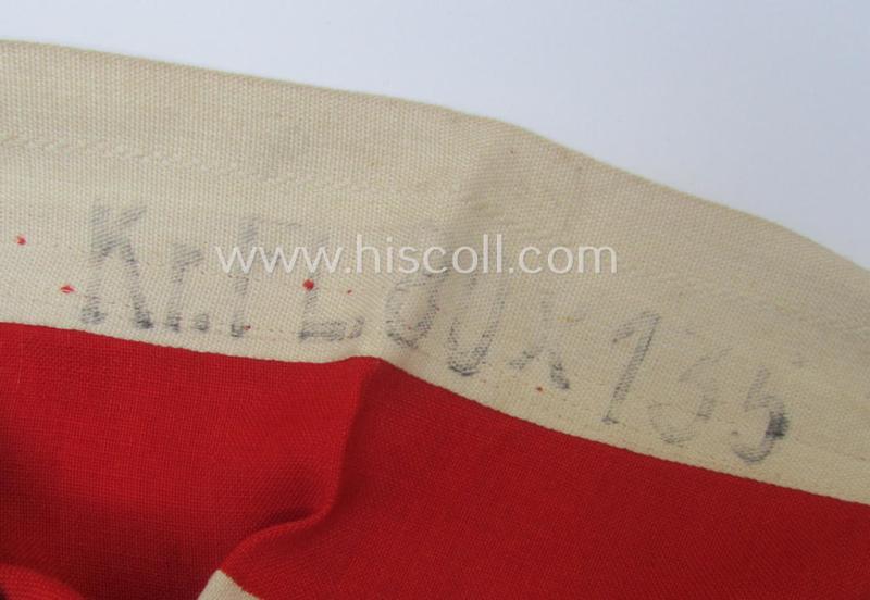 Medium-sized, WH (Kriegsmarine) so-called: 'Reichskriegsflagge' being a: 80 x 135 cms.- sized- and/or maker- (ie. 'N.V.P.F. v. Vlissingen en Co's Katoenfabr. - Helmond (Holland)') marked example