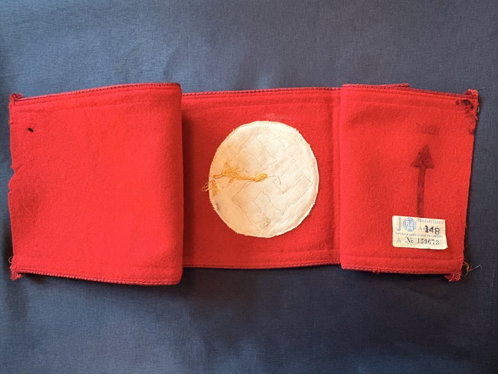 GERMAN WWII AUTHENTIC POLITICAL LEADERS NSDAP THIRD REICH GAU LEVEL ARMBAND WITH RZM PAPER TAG.