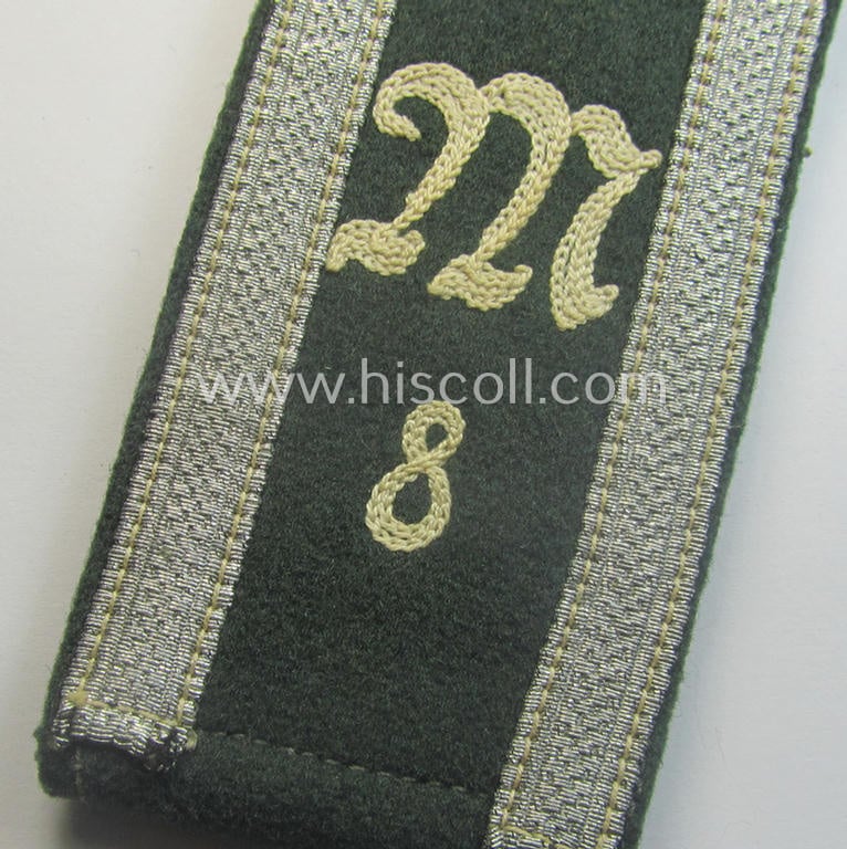 Single example of an early-period (ie. 'M36- o. M40'-pattern and pointed-styled), WH (Heeres) 'cyphered', NCO-type shoulderstrap as was intended for an: 'Uffz.  des Inf.-Maschinengewehr-Abtlgs. 8'