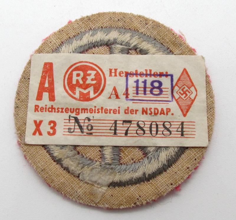 Hitler Youth (Hitler Jugend) Motorized Qualification Sleeve Patch with RZM Tag