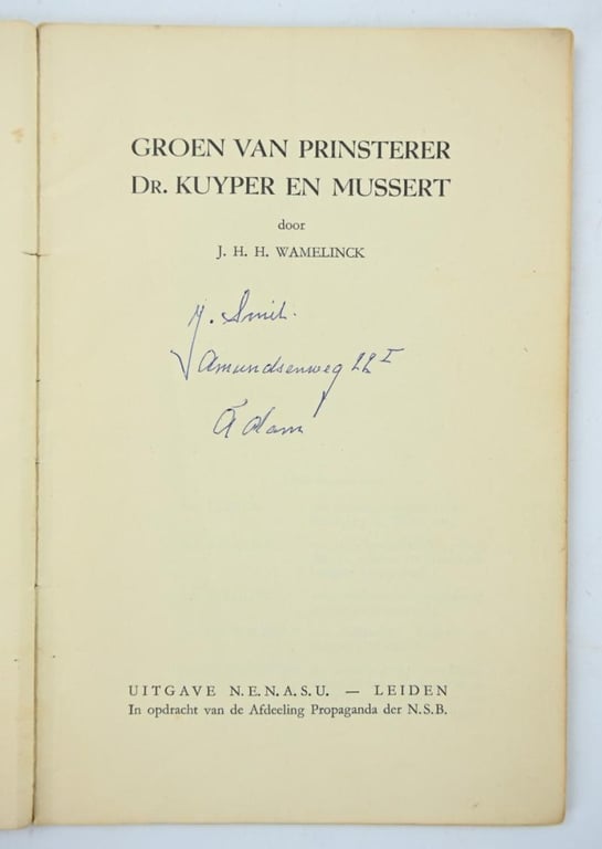 Dutch NSB Booklet 'Groen van Prinsterer, Dr. Kuyper & Mussert'