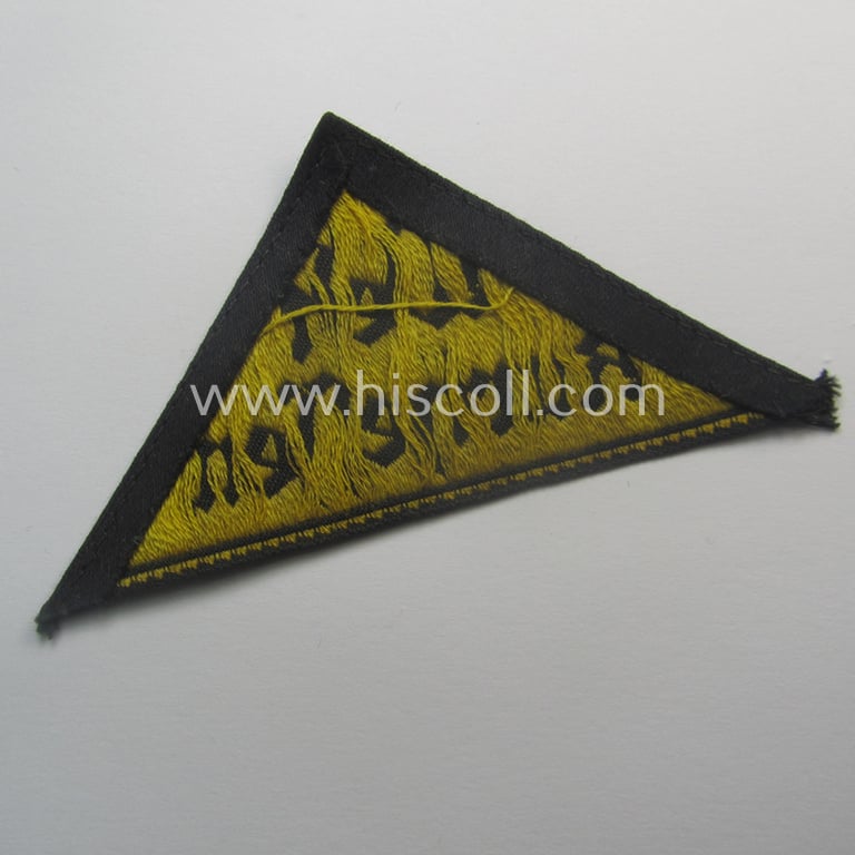 Moderately used, 'HJ' ('Hitlerjugend') district-triangle (ie. 'Gebietsdreieck') entitled: 'West Kurhessen' (being a moderately used- ie. worn example that has lost its 'RzM'-etiket)