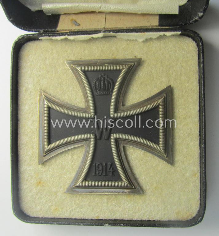Rarely seen, WWI-period Iron Cross 1st class (or: 'Eisernes Kreuz 1. Klasse') being a very nicely preserved- and dual-maker- ie. 'L/59' and 'S'-marked!) example that came stored in its period (simplified) 'LDO'-etui