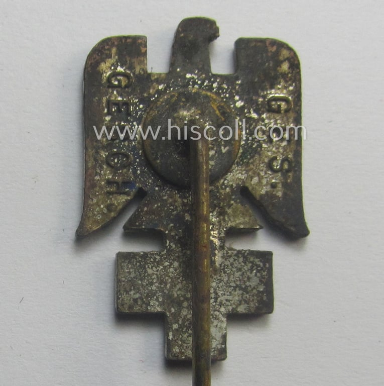 Early-period- (ie. first-pattern!) DRK (ie. 'Deutsches Rotes Kreuz') civil-attire badge (ie. 'Zivilabzeichen des D.R.K.') being a detailed example that shows a: 'Ges.Gesch.'-patent-designation on its back