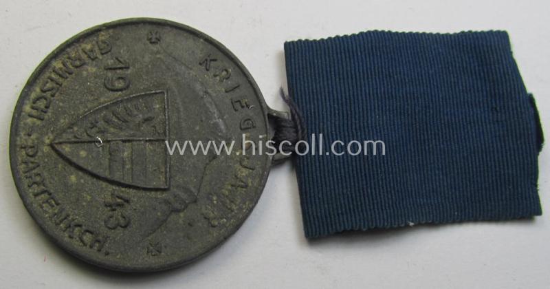 Interesting - and rarely seen! - greyish-toned, WH (Heeres) 'Gebirgsjäger'-related item: a semi-official, commemorative-medal (aka: 'Url') depicting a WWII-period IC and famous 'Edelweiss'-flowers coupled with text: '1.Gen.Kp. I.Geb.Jäg.E.Btl....