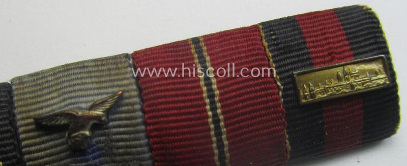 4-pieced, WWII- (ie. TR-) period ribbon-bar (ie. 'Feld- o. Bandspange') showing various WWII-period awards (amongst which a Czech 'Anschluss'-medal with attached tiny but very detailed 'PB'-bar)