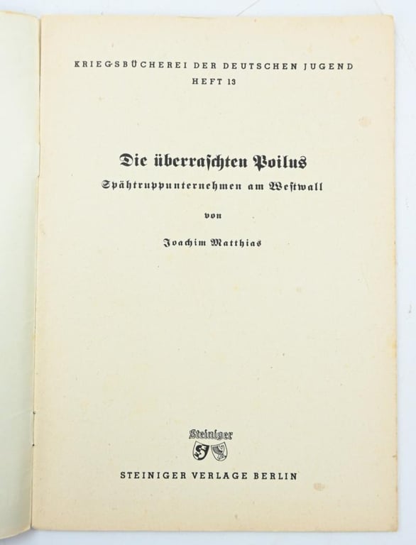 German Hitler Youth Booklet 'Die uberraschten Poilus'