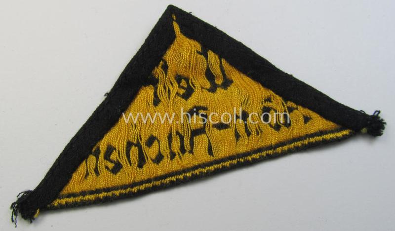'HJ' ('Hitlerjugend') district-triangle (ie. 'Gebietsdreieck') entitled: 'West Köln-Aachen' (being an untouched example that misses its 'RzM'-etiket)
