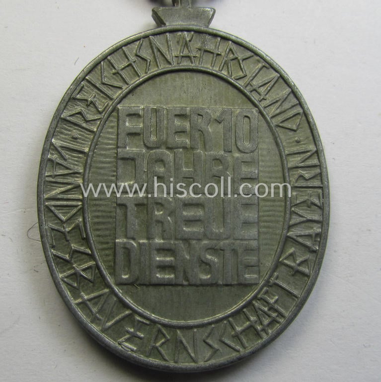 Silverish-toned, typical 'Reichsnährstand'- (ie. 'RNSt.'-) related, (portable) loyal-service-award entitled: 'Reichsnährstand - Landesbauernschaft Bayern - Fuer 10 Jahre Treue Dienste'