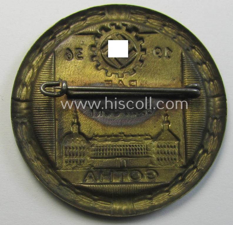 Unusually seen, commemorative DAF- (ie. 'Deutsches Arbeitsfront') related day-badge (ie. 'tinnie') as issued to commemorate the: 'DAF Aufmarsch am 6. u. 7. Juni 1936 - Gotha'