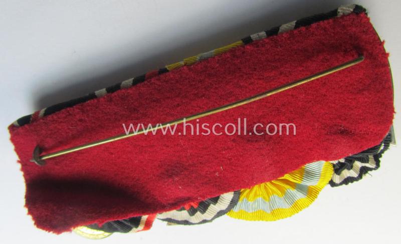 Attractive, 4-pieced WWI-period, medal-bar (ie. 'Ordenspange') resp. showing an: 'EK II.Kl', a: Sachsen 'Friedrich August'-medal, an: 'FKK 1914-18 mit Schw.' and a: 'Kyfhaüsserbund' commemorative-medal