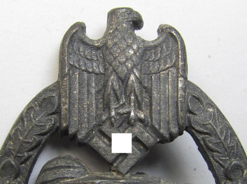 Attractive, 'Panzerkampfabzeichen in Silber' (or: silver-class panzer assault badge or PAB) being a zinc- (ie. 'Feinzink'-) version (of the so-called: 'early-period, hollow-zinc, Type A'-variant) as was procuced by the: 'Wilhelm Deumer'-compa...