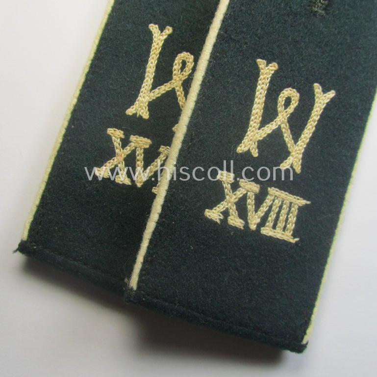 Pair of early-war-period, WH (Heeres), 'M40-pattern (rounded-styled and neatly 'cyphered') EM-type shoulderstraps as was intended for a: 'Soldat des Wehr-Ersatzdienstelle im Wehrkreises XVIII'