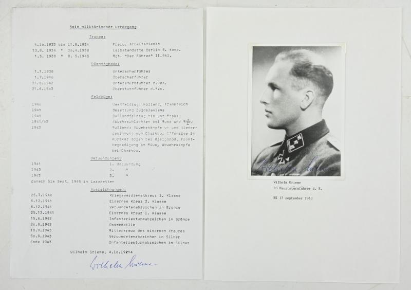 Signature of Waffen-SS KC Reciepient Wilhelm Grieme
